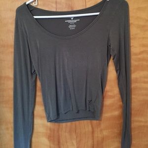 Sage green long sleeve crop top