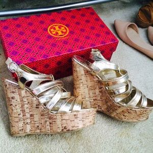 Gold wedge heels