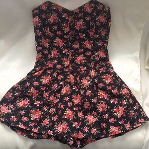 Black floral print romper