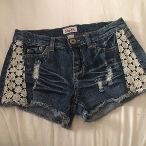 Ripped floral jean shorts