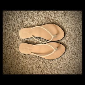New York and Company White Leather FlipFlops