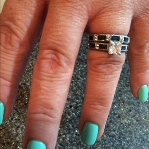 Blue stone and cubic zirconia ring set