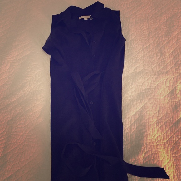 Blue sleeveless wrap dress