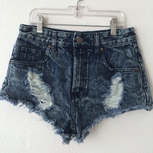 acid distressed high waisted shorts