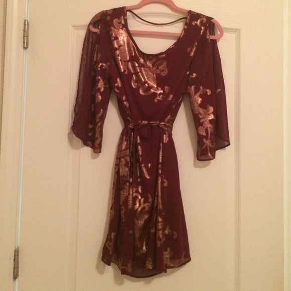 Beatiful garnet and gold boutique dress NWOT