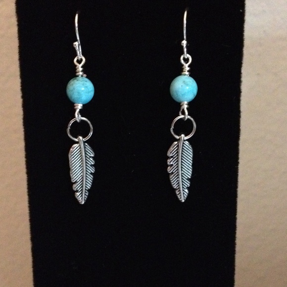 Bohemian Turquoise Feather Earrings - Picture 2 of 3