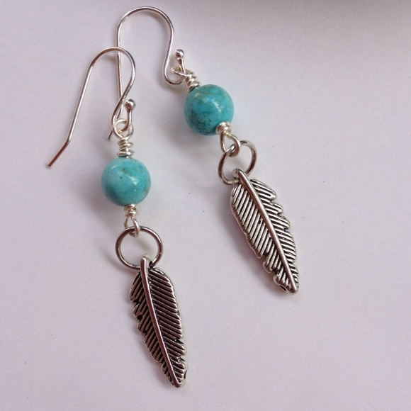 Bohemian Turquoise Feather Earrings - Picture 3 of 3