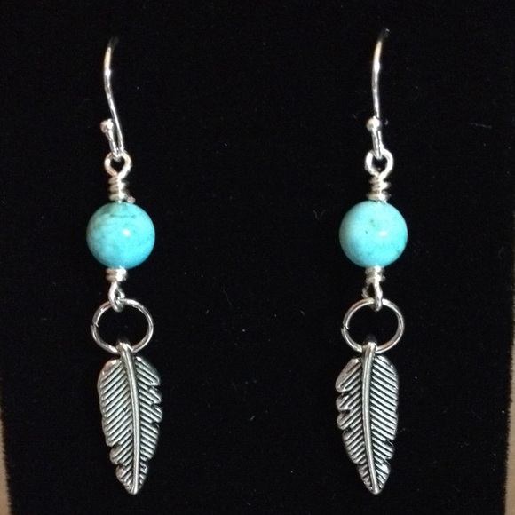 Jewelry - Bohemian Turquoise Feather Earrings