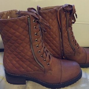 Brown Quilted Combat Boots