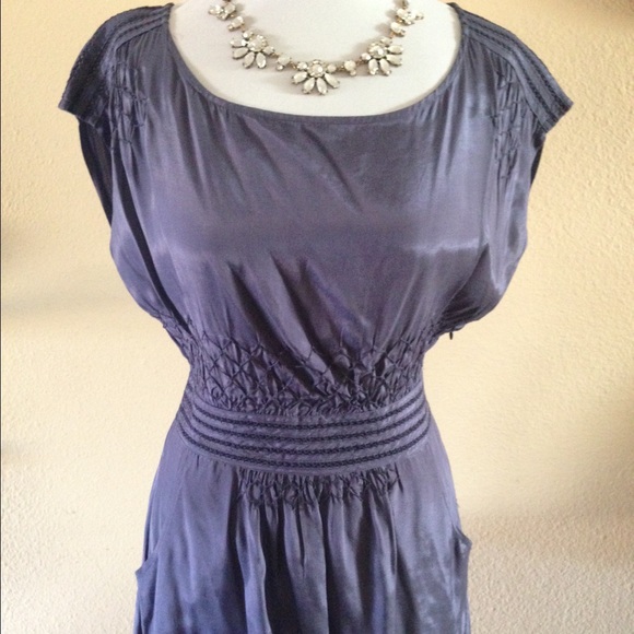 Mustard Seed Tops - Purple embroided top with elastic waist & pockets