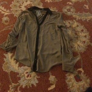 Mocha and black button up collard shirt!