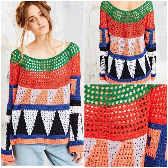 FREE PEOPLE Modern Art Geometric Open Knit Sweater