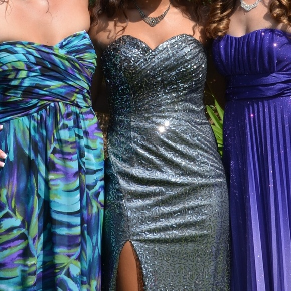 Long Grey Sequin Prom Dress - Picture 3 of 4