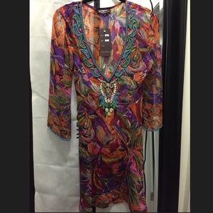 Beach Cover Up Multi Color Beaded Lining