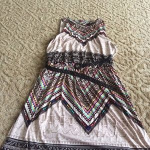 Multicolored dress with braided belt