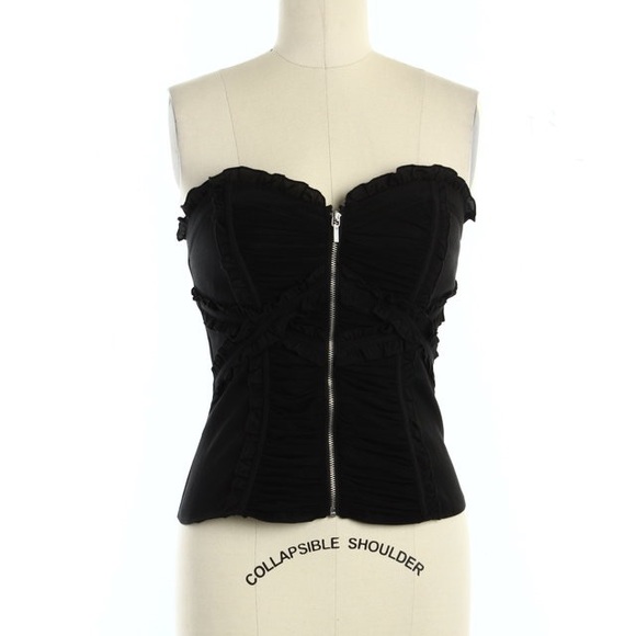 Bebe Black Ruffle Zip Up Bustier