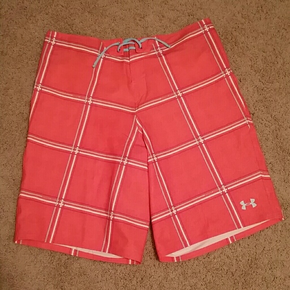 Men's 38 Under Armour orange plaid board shorts