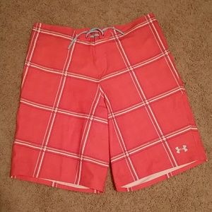 Men's 38 Under Armour orange plaid board shorts