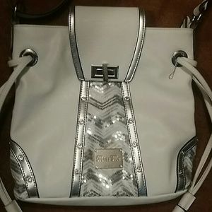 White Chevron Sequin Miss Me Purse