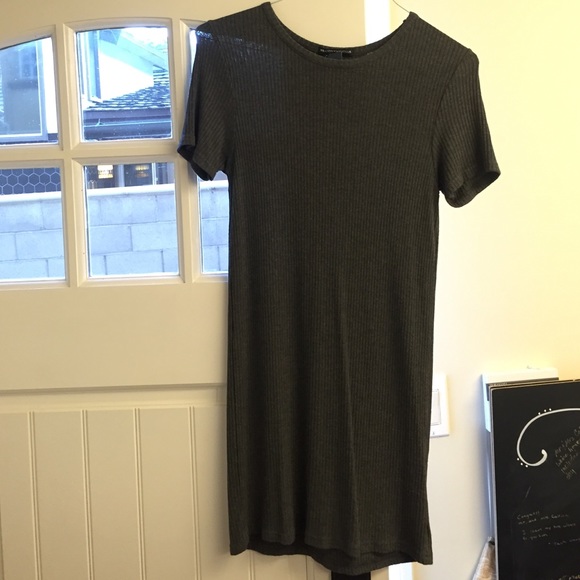 Knit Ribbed Dark Grey T-shirt Dress