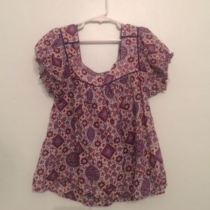 Patterned peasant top
