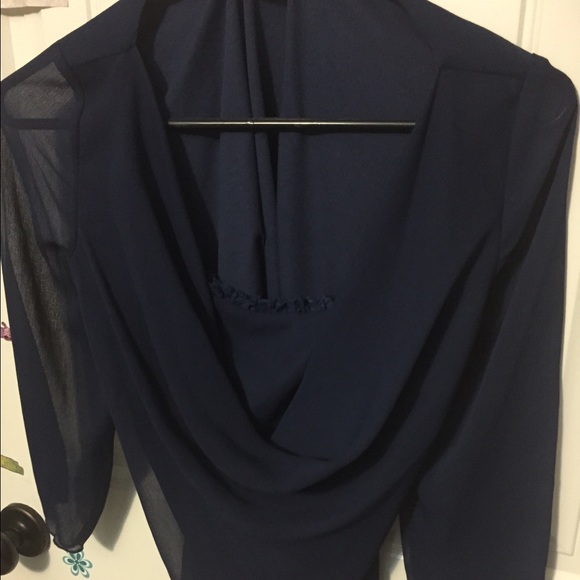 Navy Blue Sheer Top with Built-In Slip - Picture 1 of 4