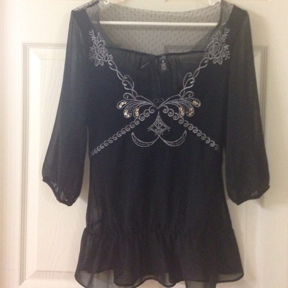 BKE boutique sheer black blouse