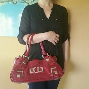 Final Price GUESS red ostrich leather handbag