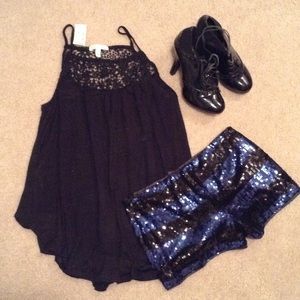 Black Eyelet Spaghetti Strap Top - Aeropostale