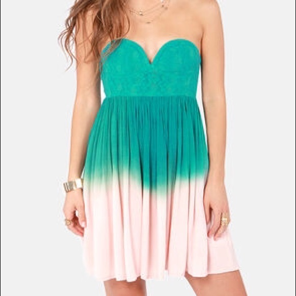 Teal/pink ombré dress size S
