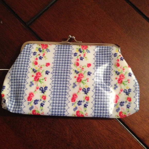 Blue stripe floral coin pouch