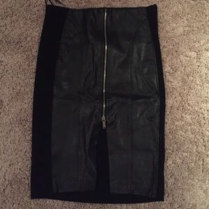 Zara pleather front zippered slit skirt