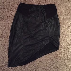 Pleather and cotton asymmetrical black mini skirt