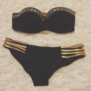 Victoria Secret Black/Gold Beaded Swimsuit