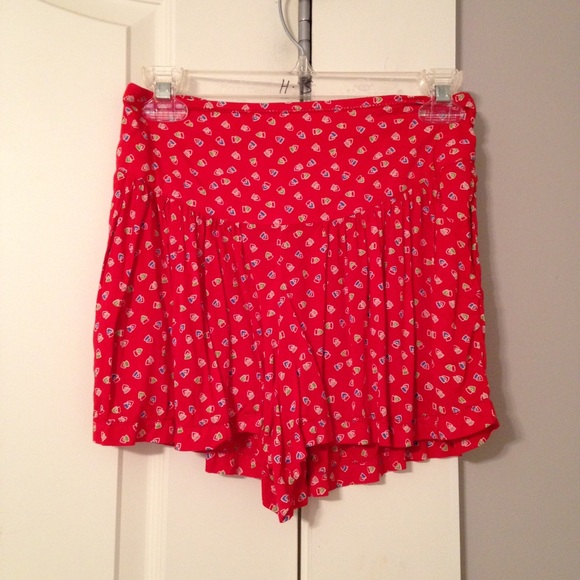 Red Flowy Patterned Shorts