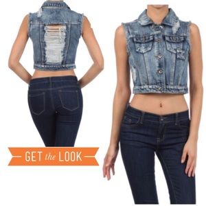 Brand New Distressed Denim Vest