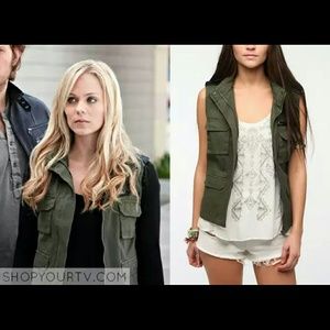 UO BDG army Green leather accents Hooded Vest