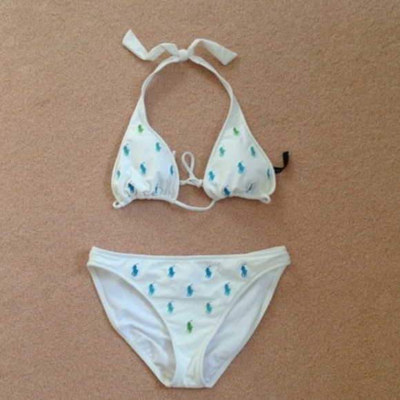 Ralph Lauren Blue and Green Pony Bikini M