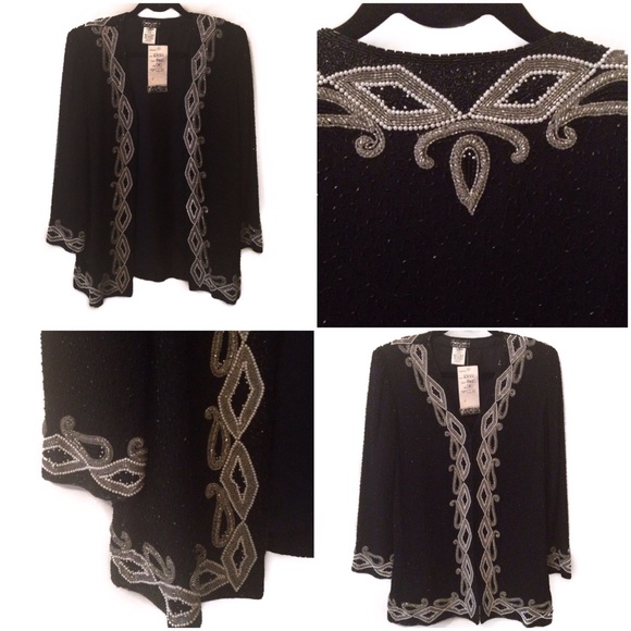 NWT Vintage 80's Black Sequin Bead Blazer Cardigan - Picture 4 of 4