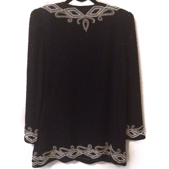 NWT Vintage 80's Black Sequin Bead Blazer Cardigan - Picture 3 of 4