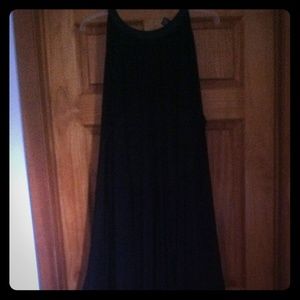 High neck black swing dress
