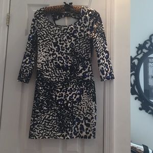 Black white and royal blue leopard dress