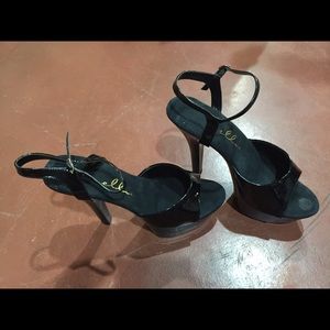 Black patent platform heels