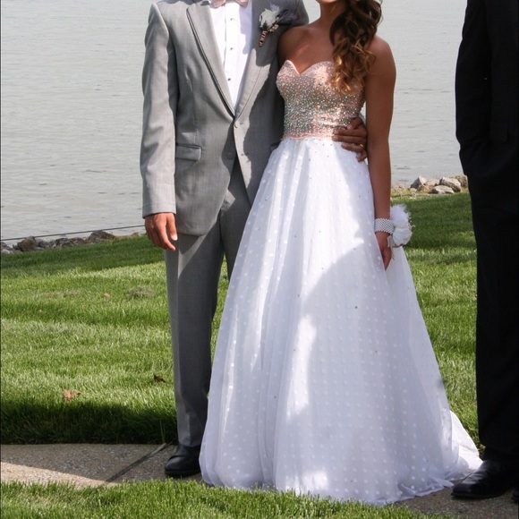 Blush and white prom dress