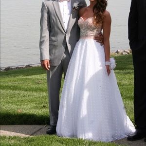 Blush and white prom dress