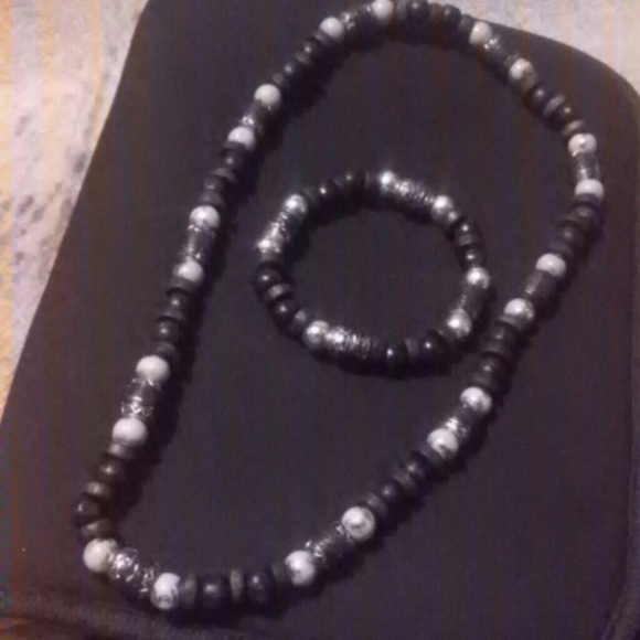 2PC unisex beaded jewelry necklace and bracelet