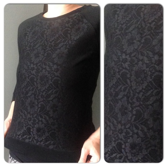 Ralph Lauren Tops - Lace overlay black sweatshirt