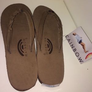 brown rainbow "flirty braided leather" flip flops