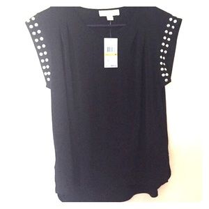 NWT Michael Kors sexy black silky studded shirt