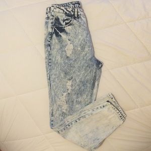 High Waist Acid Wash Distressed Skinny